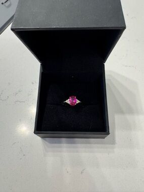 10kt YG plated over 925 lab created pink sapphire  Gemstone Solitaire Ring